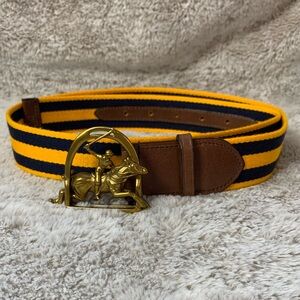 NEW Polo Ralph Lauren EQUESTRIAN STIRRUP BUCKLE Navy Yellow Stripe Belt Size 32